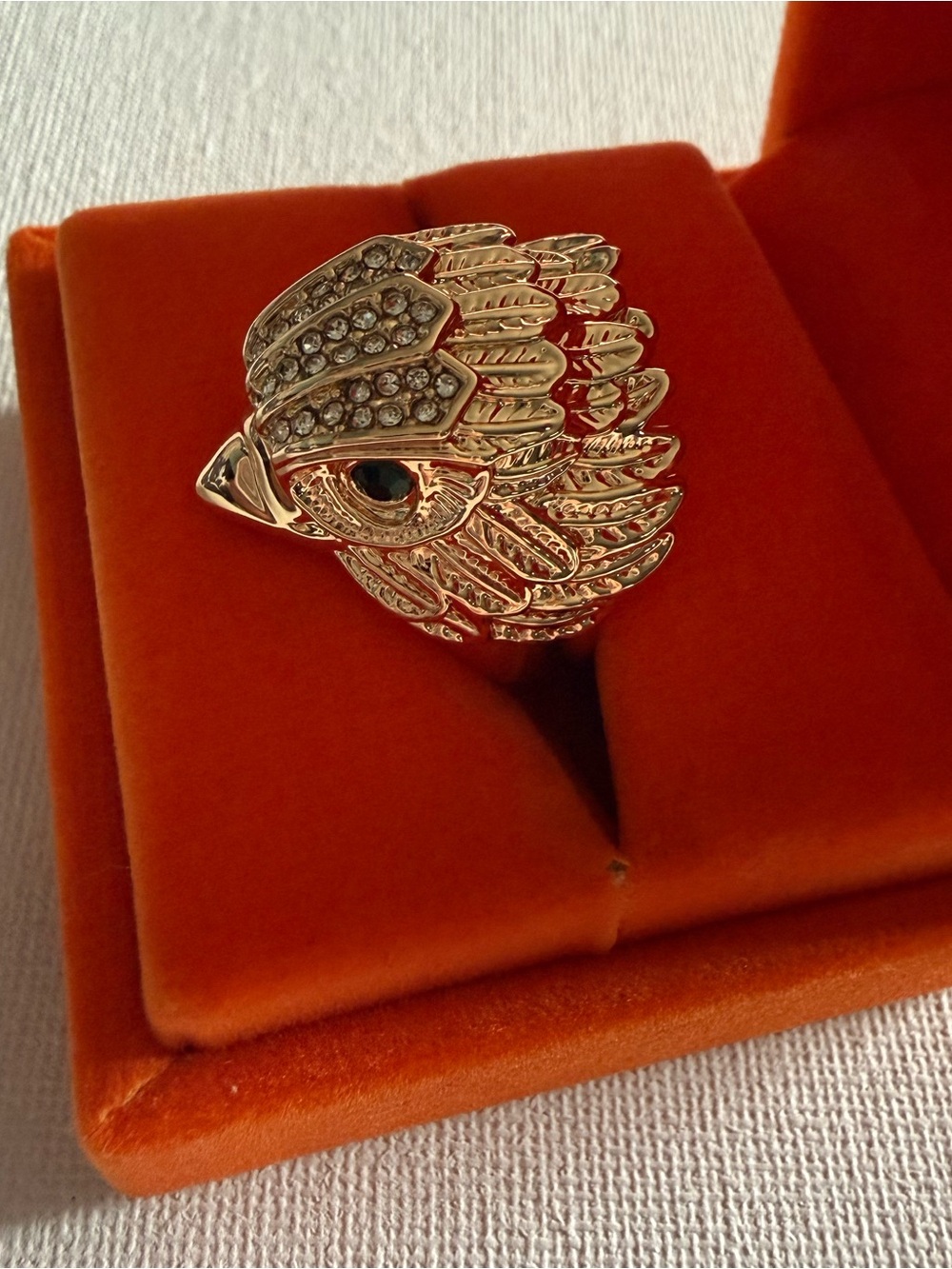 NEW Kurt Geiger Gold Crystal Feather Statement Ring 7